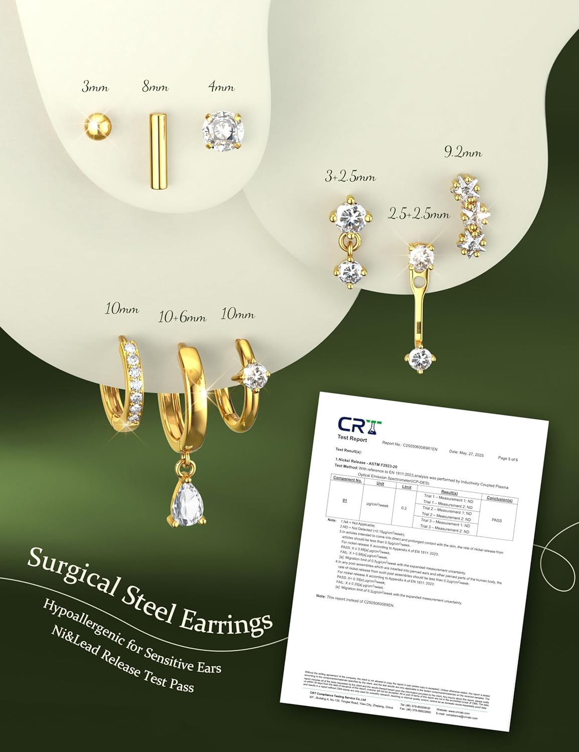 Hypoallergenic Silver Gold Earrings Stacks – 9 Pairs 14K Gold Plated Surgical St