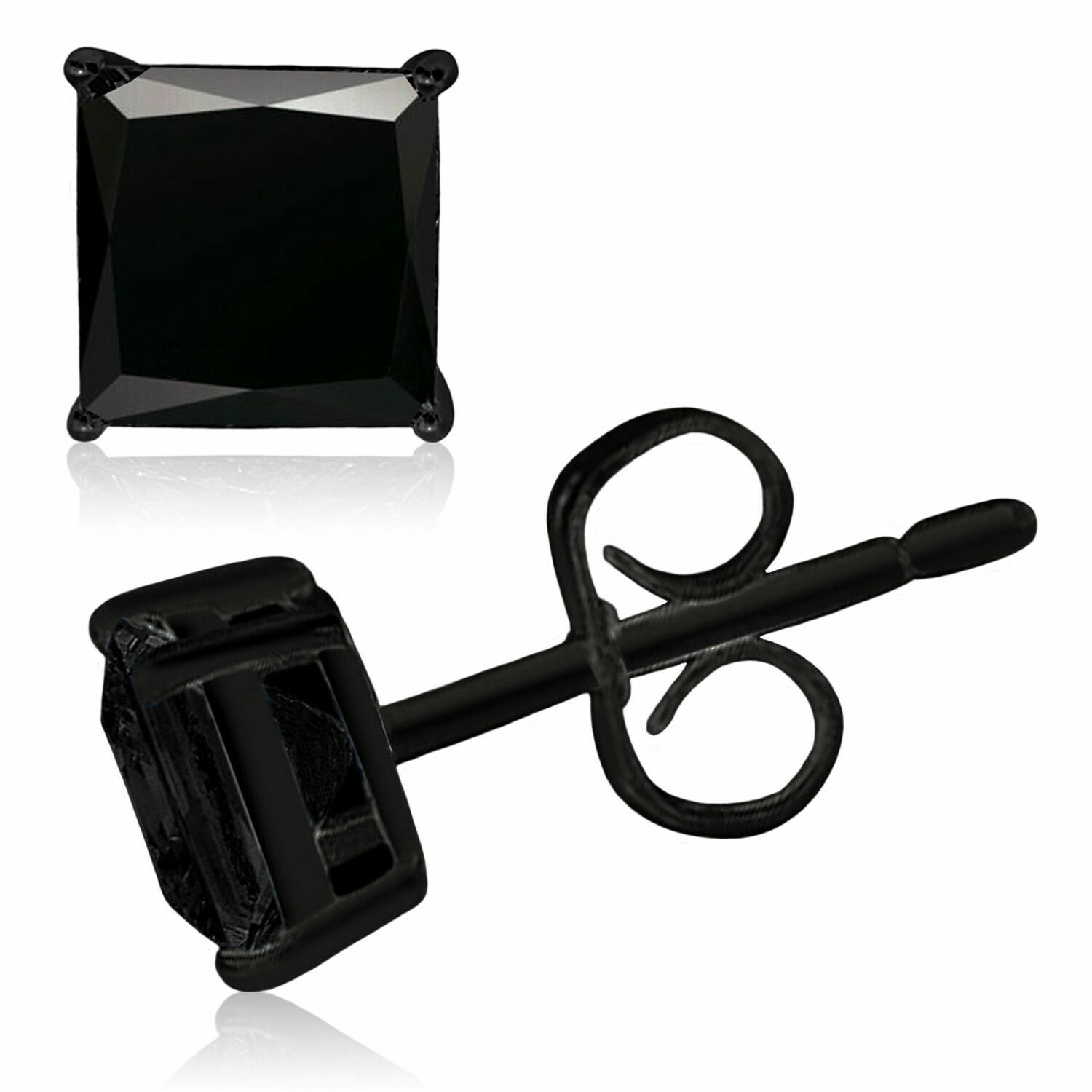 Sterling Silver 925 Princes Square Cut Cubic Zirconia Men Women Ear Stud Earring