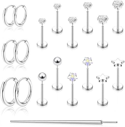 16-20G Surgical Steel Flat Back Stud Earring for Cartilage Tragus Piecering