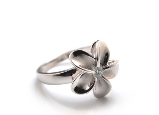 925 Sterling Silver 15mm Hawaiian Plumeria Flower Ring