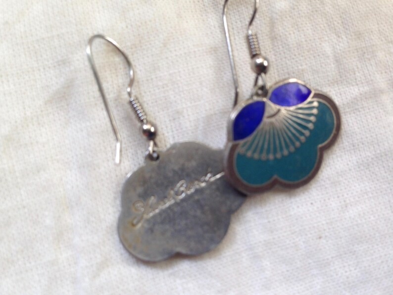 Laurel Burch Earrings PLUM BLOSSOM Silver Cobalt Blue Turquoise Purple Flower F