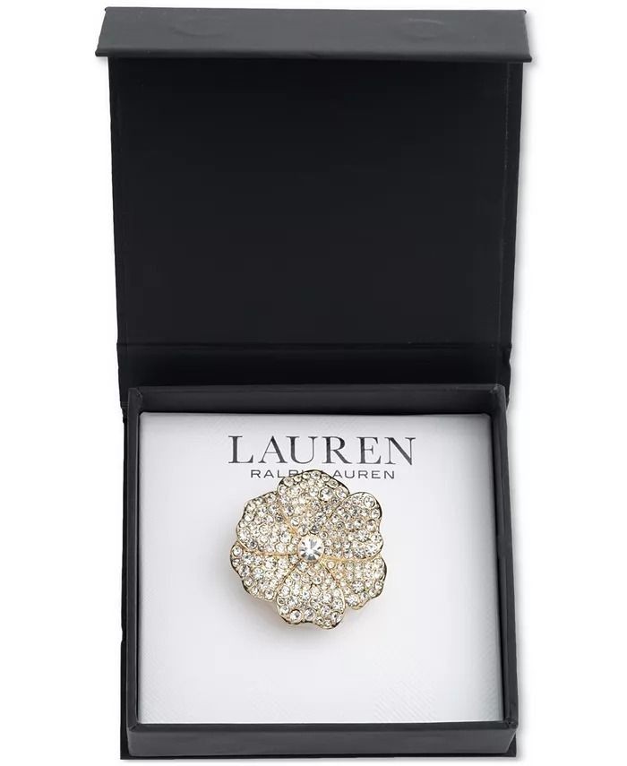LAUREN Ralph Lauren Crystal Gold-Tone Flower Brooch New in Box 642447 712230