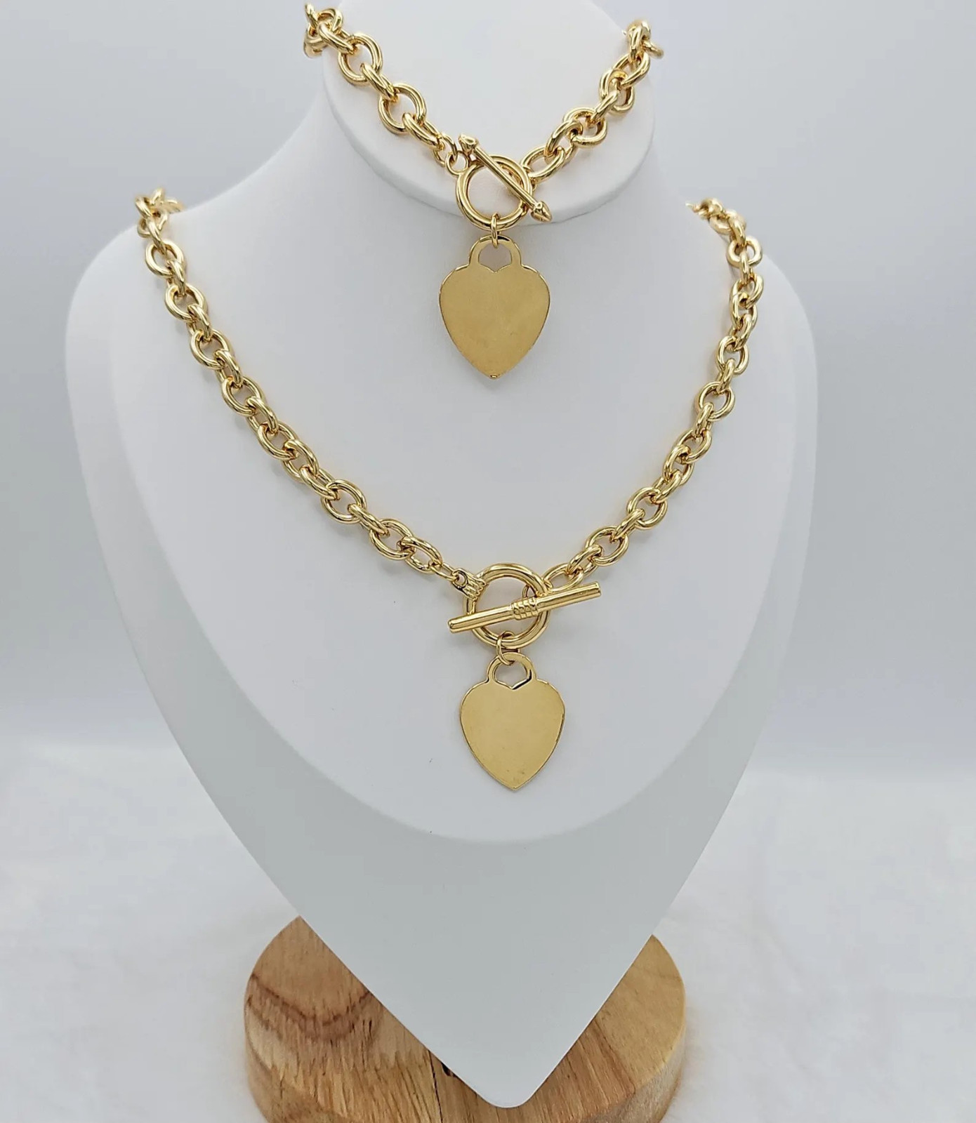 Gold Toggle & Tag Necklace & Bracelet Set, 14k Heavy Plated Gold or Silver