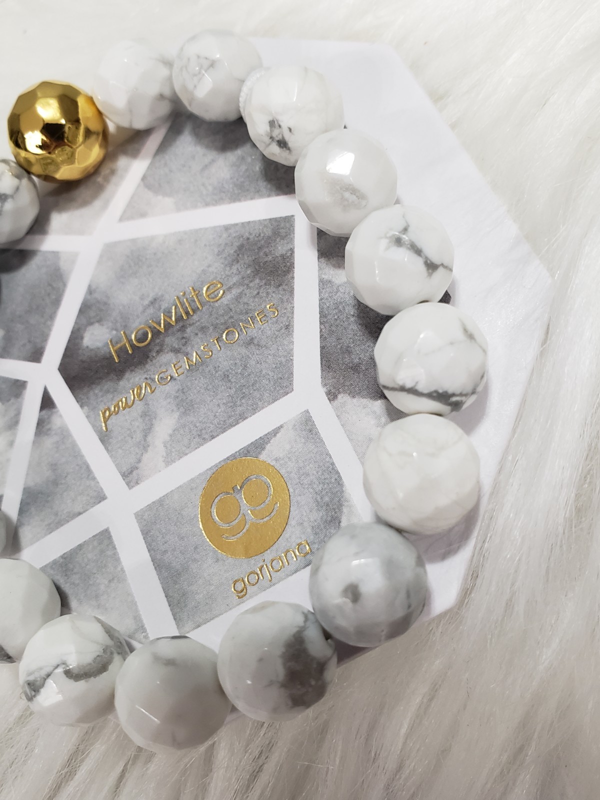 GORJANA Power Gemstone Bracelet STRETCH HOWLITE STRENGTH NWT 78.00 MSRP