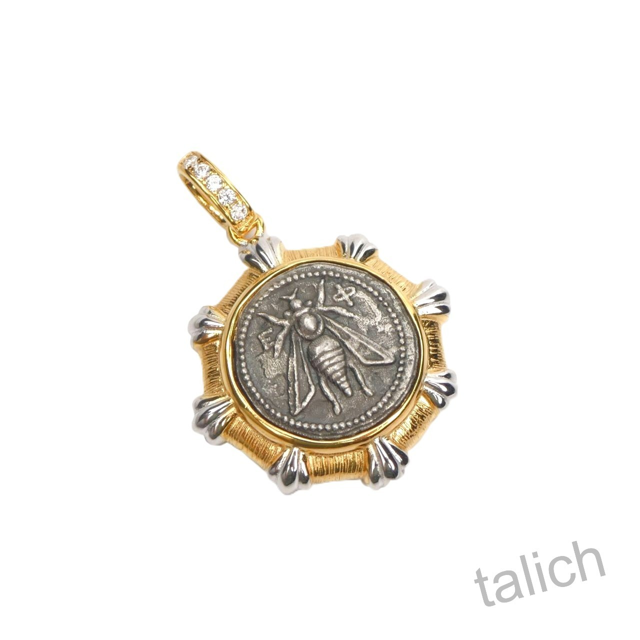 18K Gold Plated Sterling Silver Bee Coin Pendant Double Sided Two Tone Chic