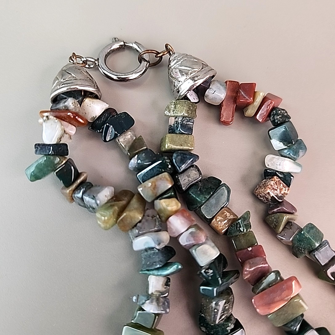 Stone Beaded Necklace Polished Chip Two Layered Jasper Variety 18.5″
