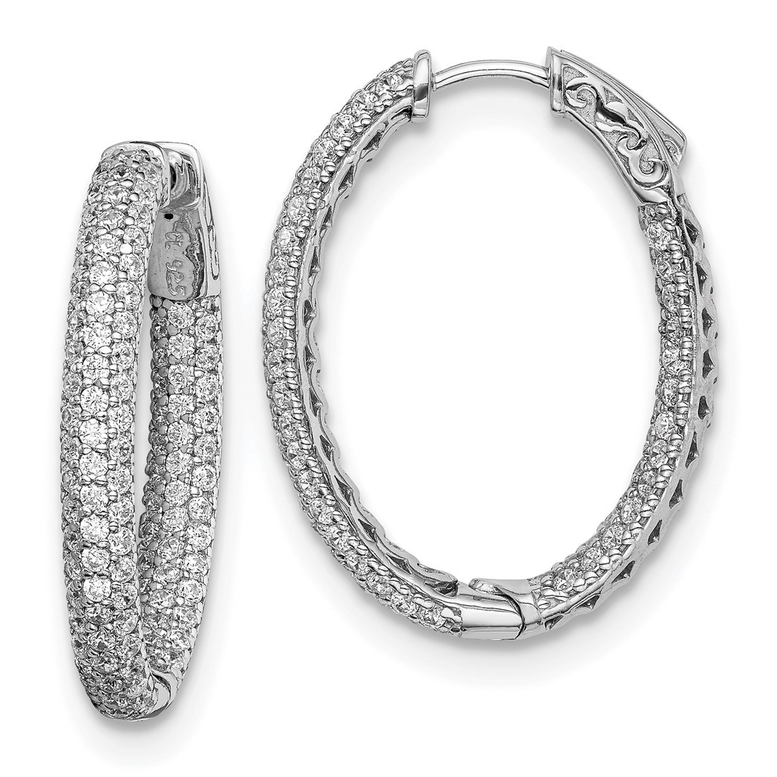 26mm Sterling Silver Rhodium-Plated Pave .81 Inch Diameter CZ Hoop Earrings