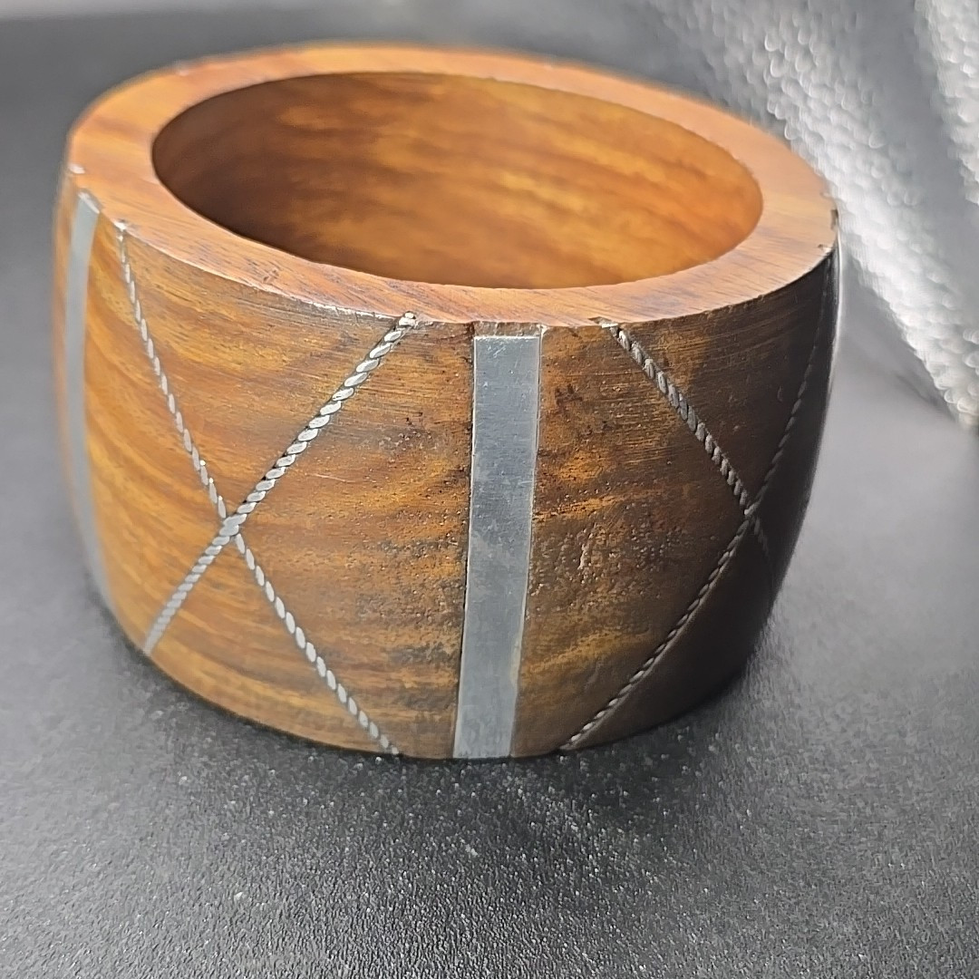 India 2″ Bangle Bracelet Wood & Metal 2.5″ Diameter Thick Antika New