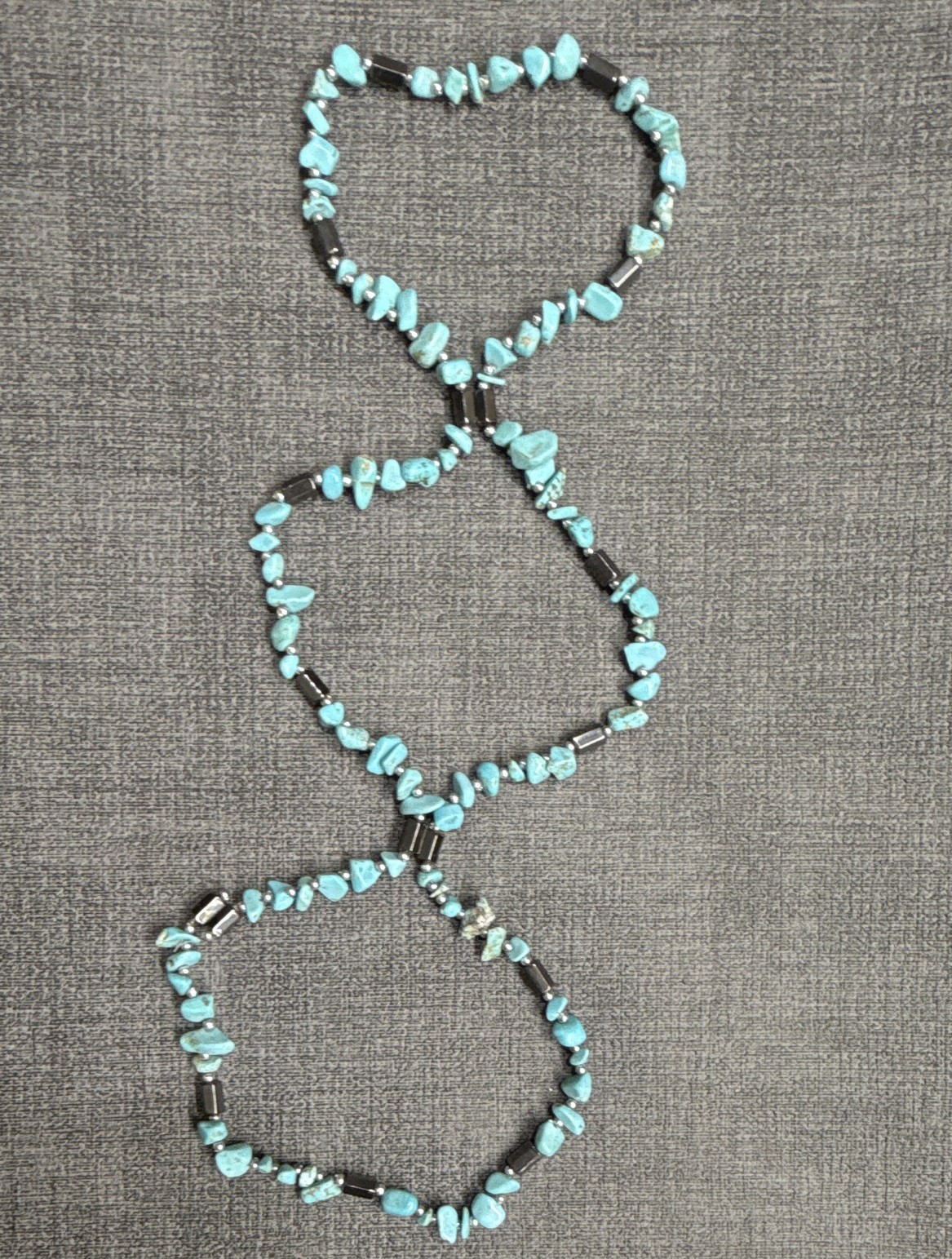Turquoise Chip & Hematite Beaded Necklace With Magnetic Links