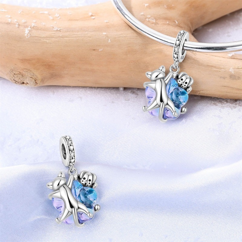 KUNSIR 925 Sterling Silver Cute Pet Pendant Charm For Women Bracelet DIY Gifts