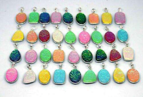 Dichoric Glass Gemstone 925 Sterling Silver Plated 50 PCs Pendants Lot For Lover