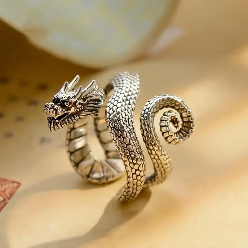 Elegant 925 Sterling Silver Charms Unique Fashion Dragon Ring One Size Fit All