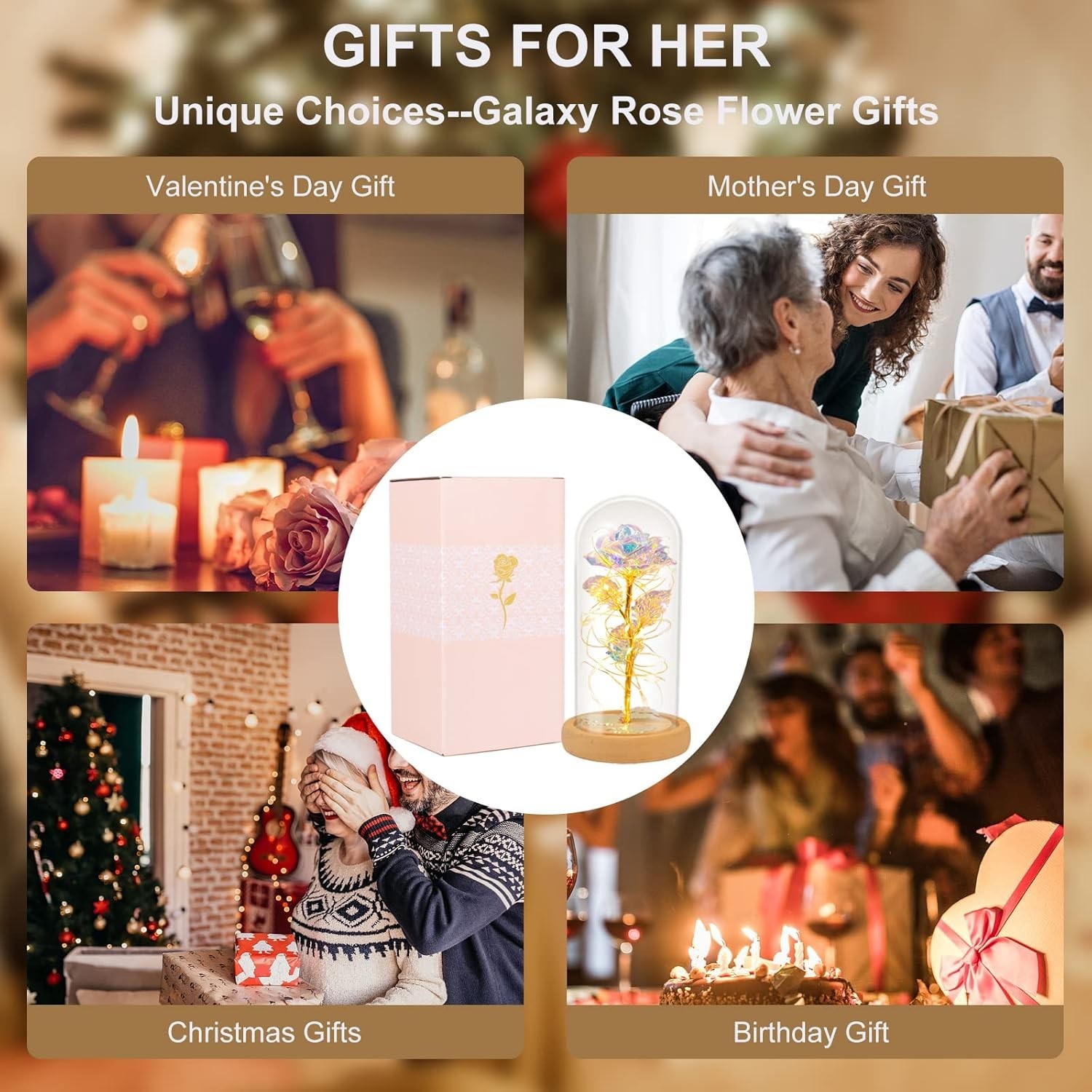 Regalos cumple mujer rosa eterna con luz led decoracion romantica aniversario