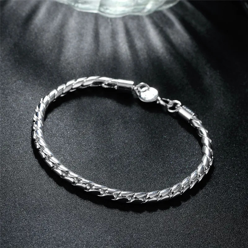 925 Sterling Silver Bracelets 4mm Snake Chain Screw Fits European Silver Charms