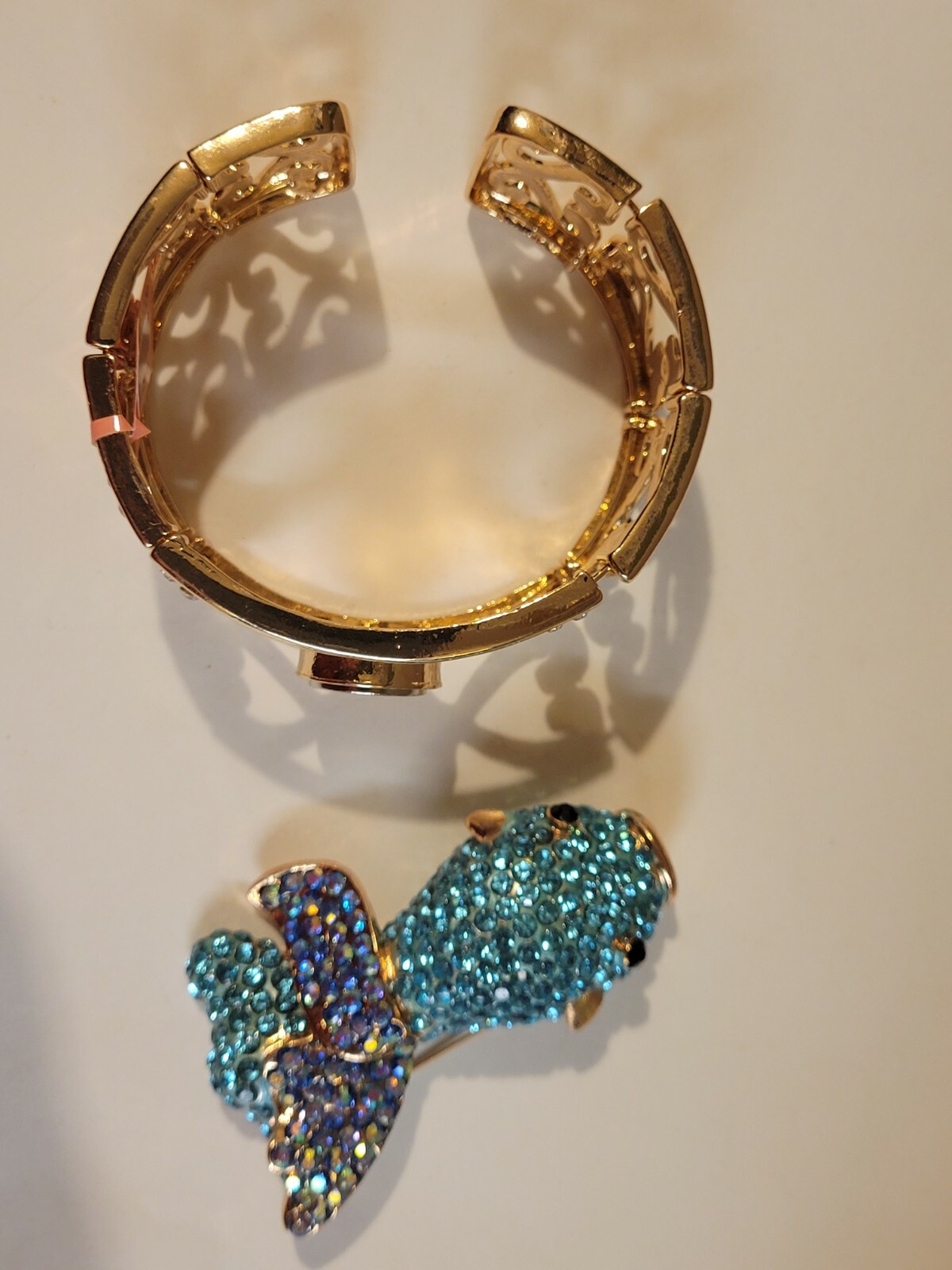 Fish Rhinestone Crystal Bracelet with detachable Fish Pin