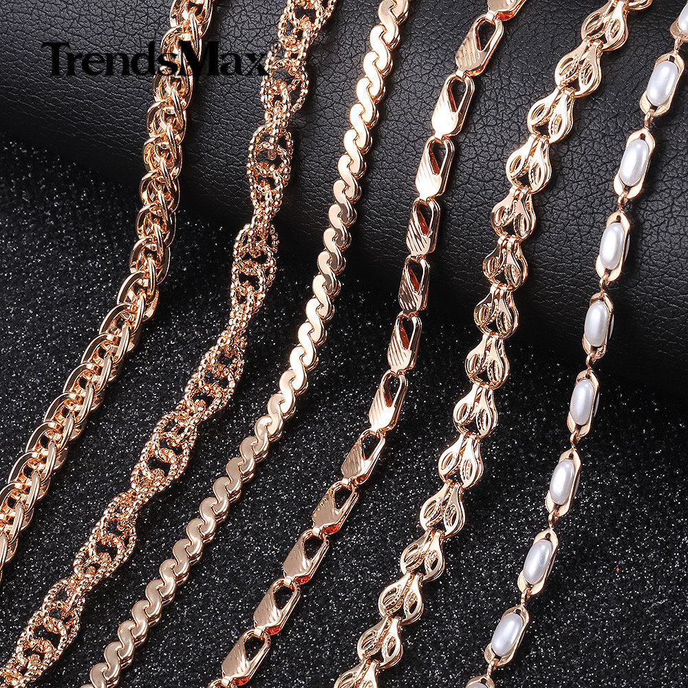 585 Rose Gold Twisted Weave/Herringbone/White Pearl Bead Chain Necklace 20/24″
