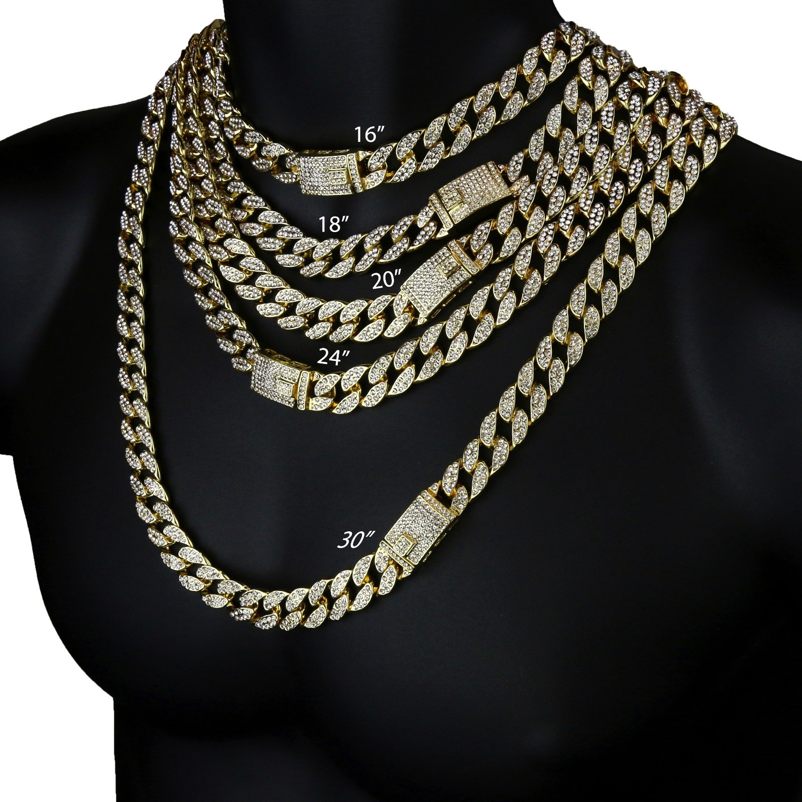 Mens 14k Gold Plated 16″-30″ Miami Cuban Cubic-Zirconia Link Choker Chain