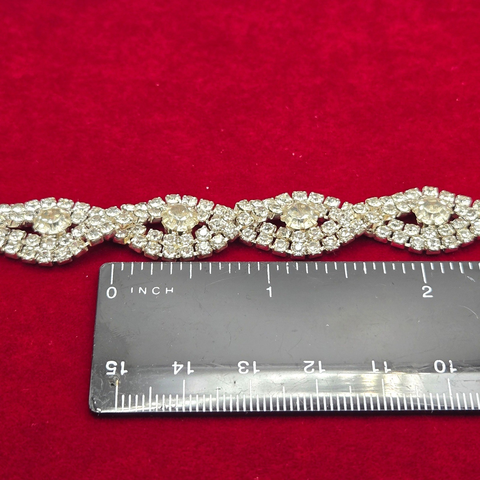 Silver Tone Rhinestone Marquise Link Adjustable Bracelet Clear Crystal Wedding