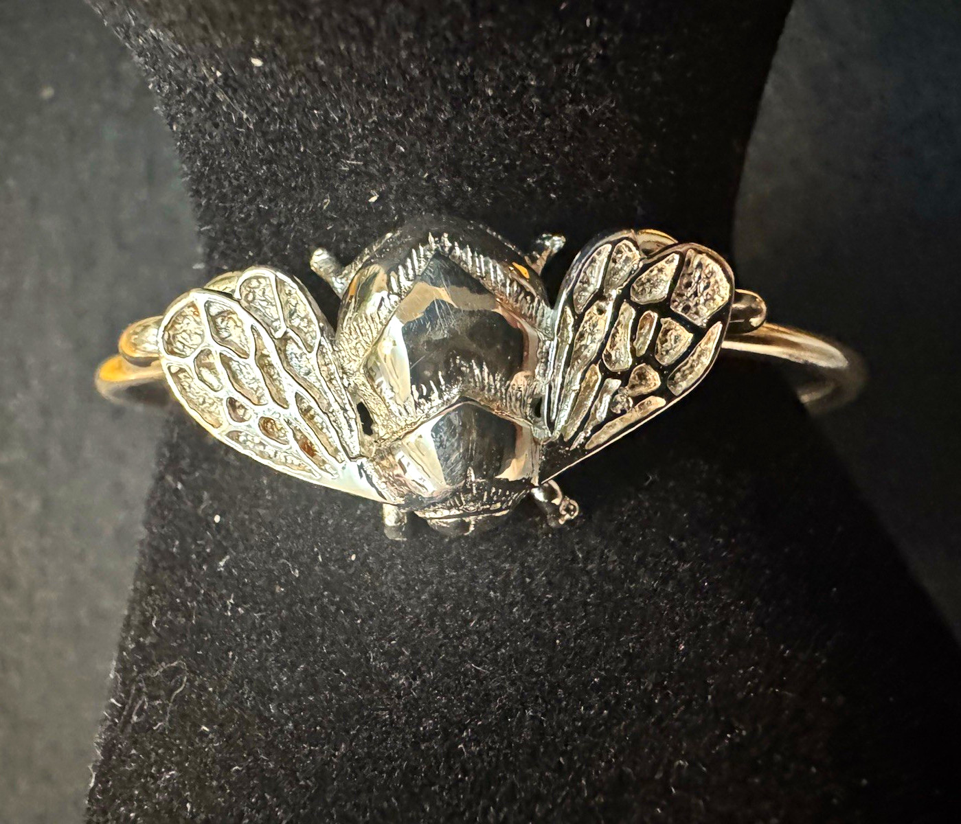 Sterling Silver Bee Cuff Bangle Bracelet, Hook Closure