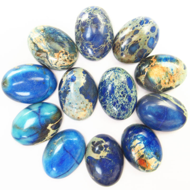 12Pcs Blue Sea Sediment Jasper Oval Cab Cabochon 25x18x7mm D95717