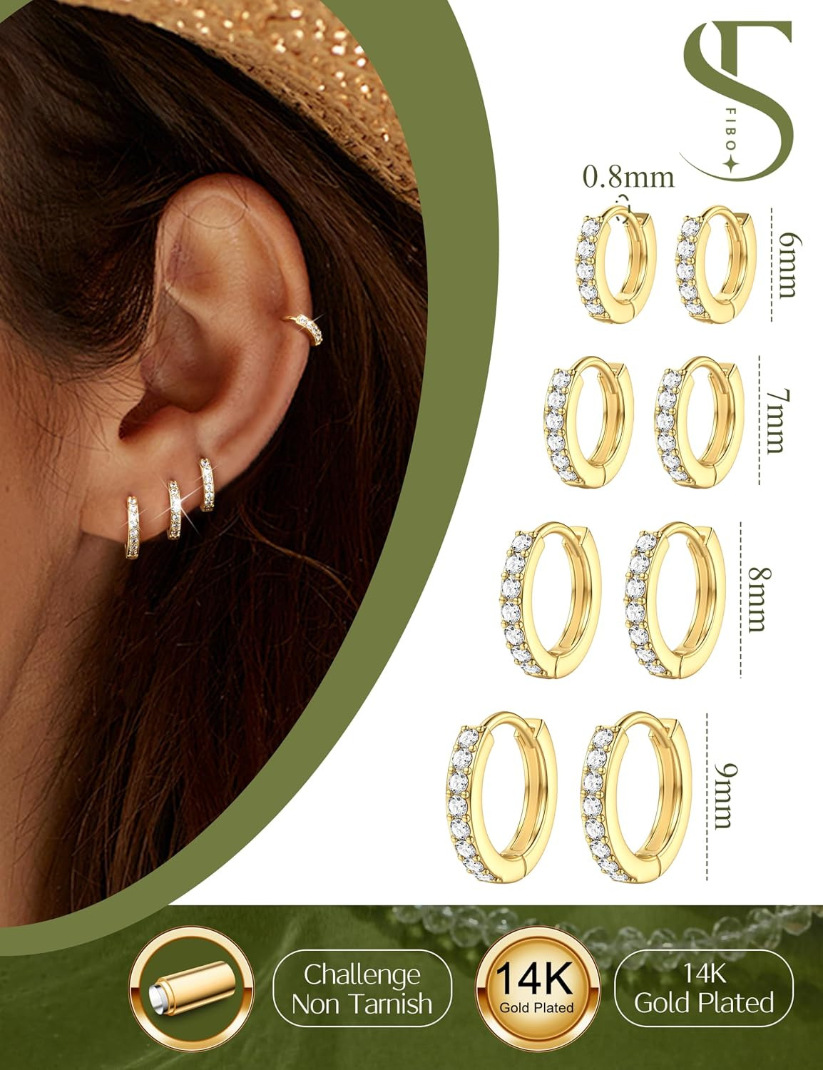 Small Gold Silver Hoop Earrings Set for Women – Hypoallergenic 14K Gold Plated E