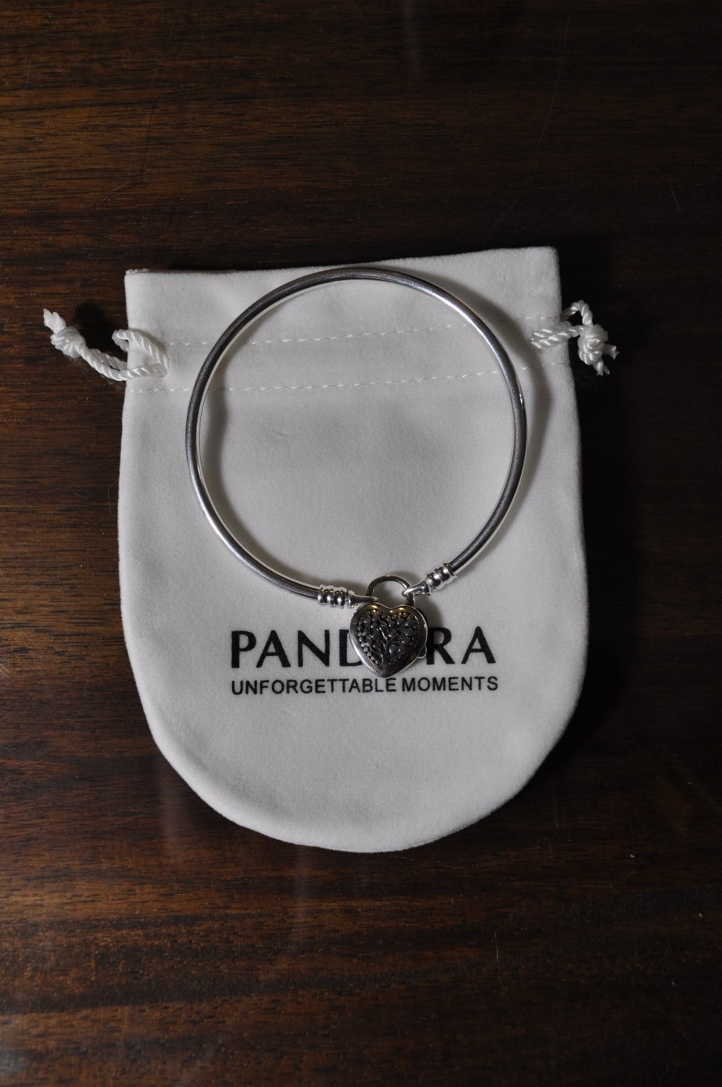 NEW Pandora Bangle Bracelet 7” (20cm) Pave Heart Padlock 925 Sterling Silver