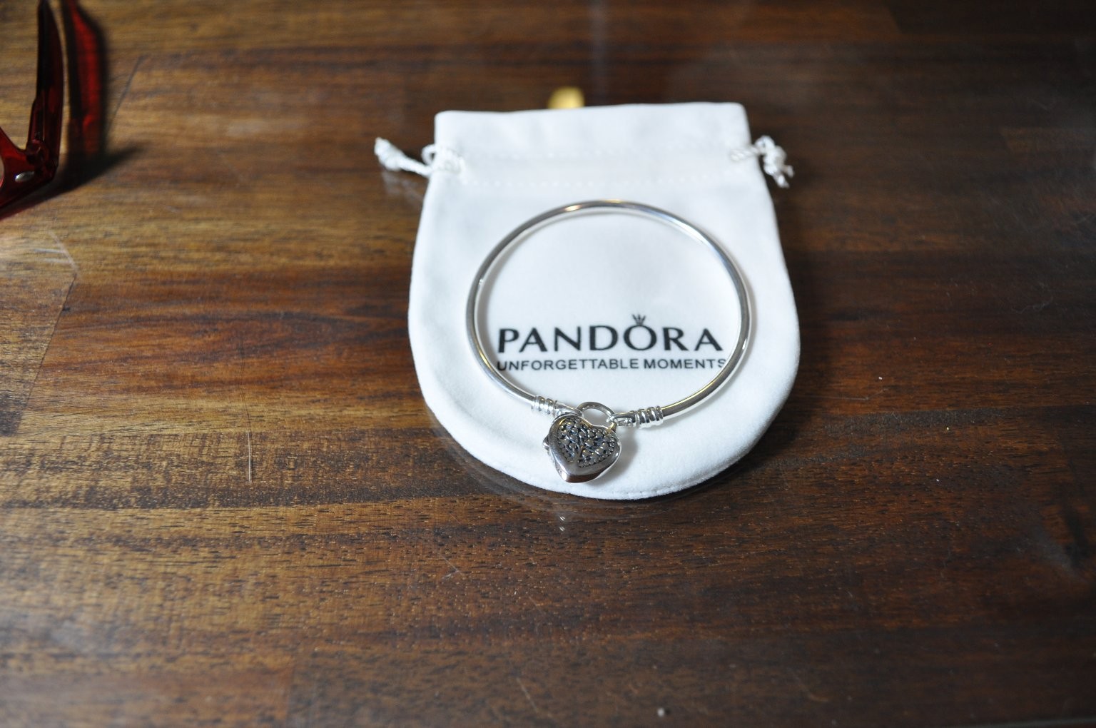 NEW Pandora Bangle Bracelet 7” (20cm) Pave Heart Padlock 925 Sterling Silver