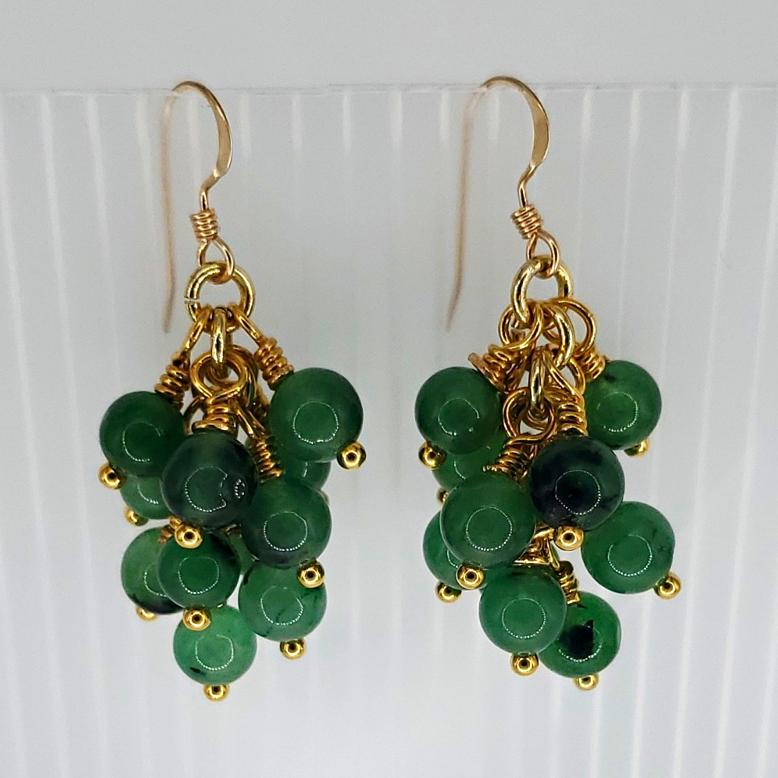 14k Gold Filled Earring Hooks Green Stone Beaded Cluster, Gold Plated Findings