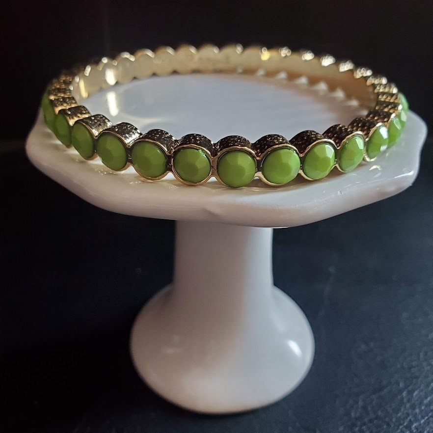 Lilly Pulitzer Gold Tone Green Cabana Stud Bangle Bracelet 8 Inch