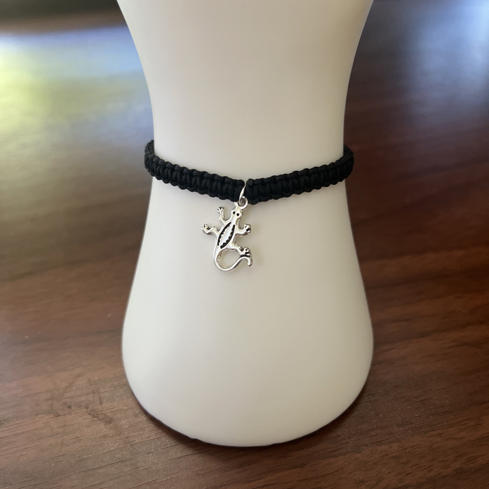 Black Macrame Thread Lizard Gecko Pendant Bracelet (US Seller/Fast Ship) 7-11 In