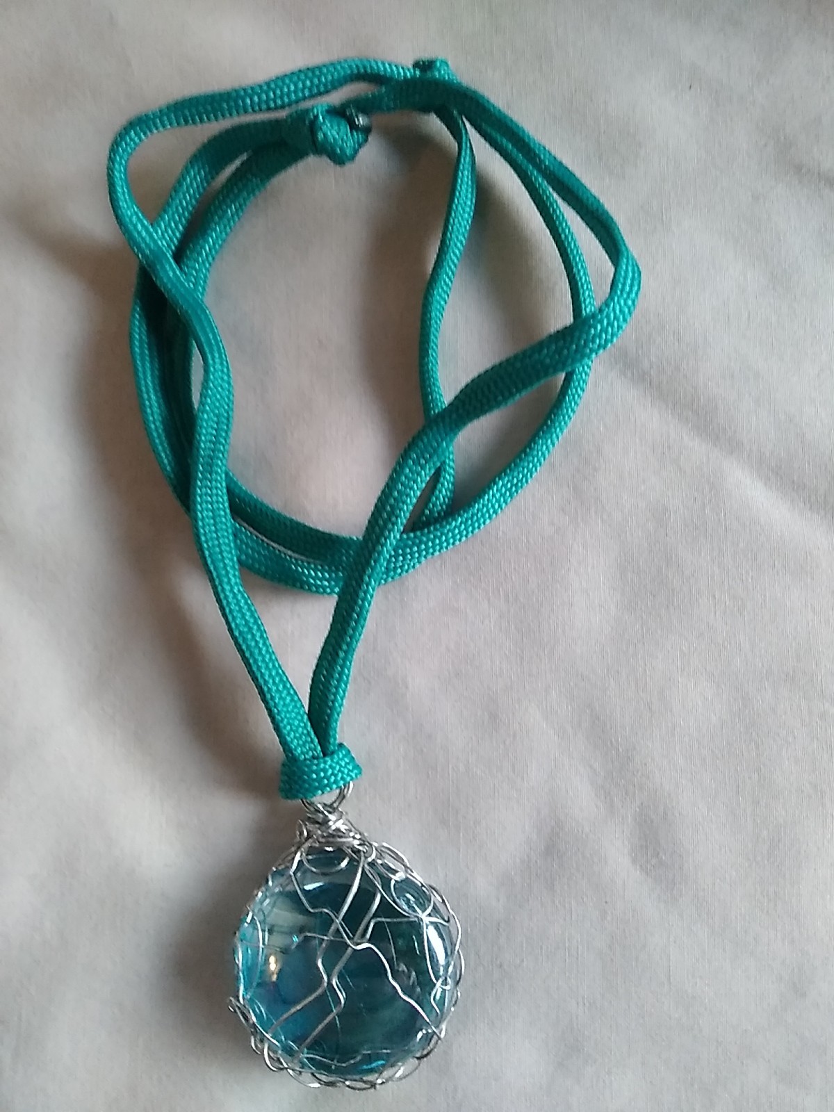 Boho Necklace Wire Wrapped Glass Pendant Necklace 19″ Gift