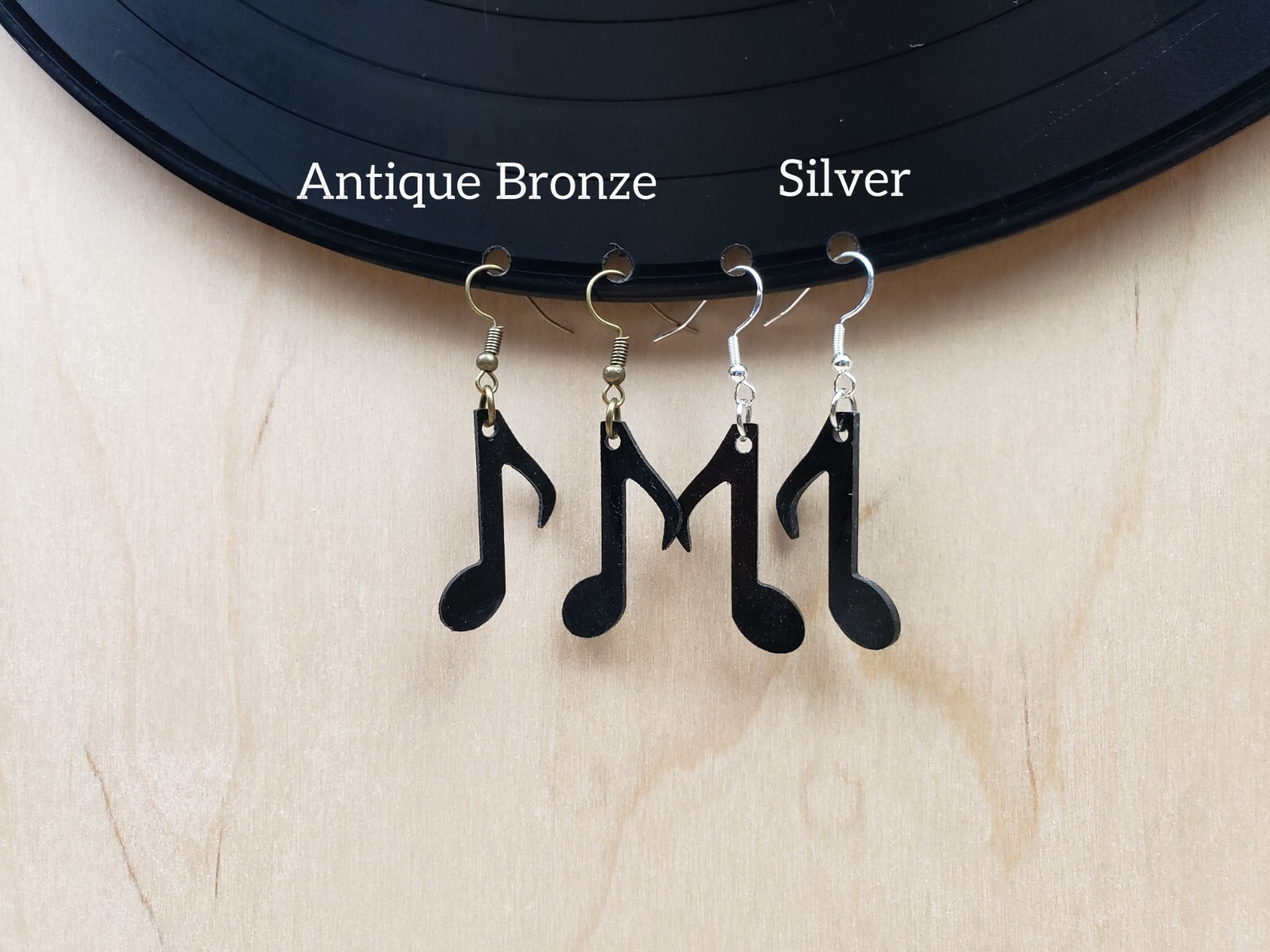 Repurposed Record Earrings Musical Notes Music Band Teacher Upcycled Vtg LP