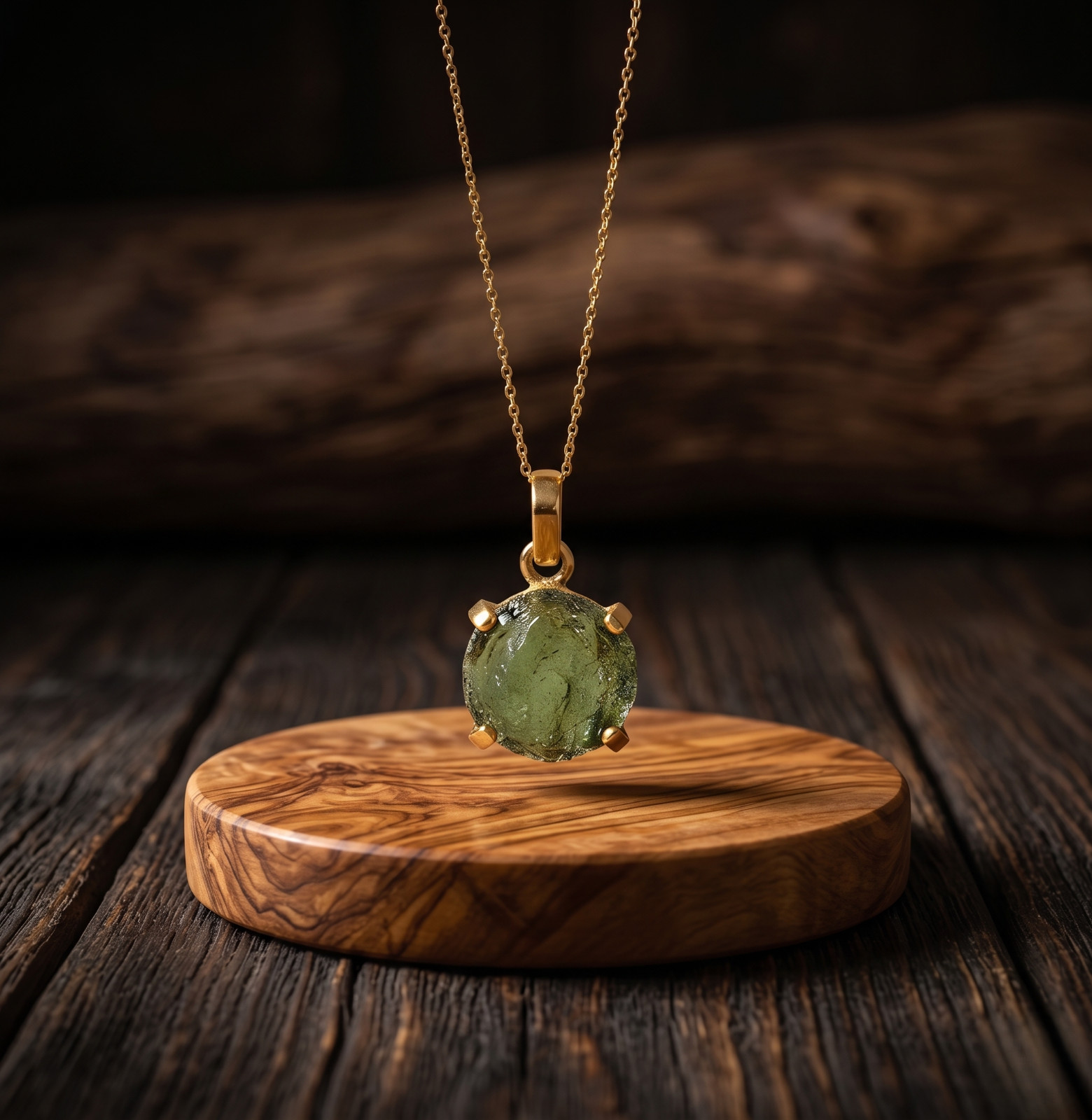 18k Gold Filled Rough Green Moldavite Gemstone Dainty Stylish Womens Pendant