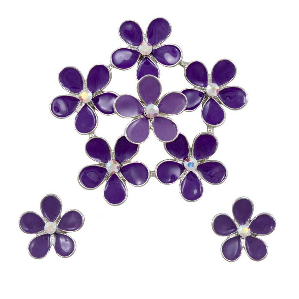 Shades of Purple Daisies Brooch Pin and Earring Set – PRL178BS