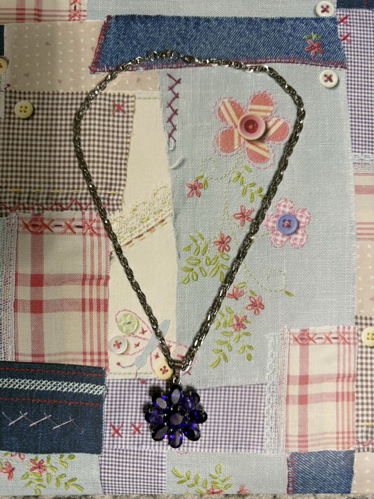 CHISEL Stainless Steel 20” Chain with 18K gold plated Purple Blue Crystal Flower