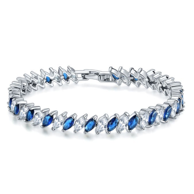Elegant Blue White Marquise Tennis Bracelet Silver Tone Link Bracelet Gift Her