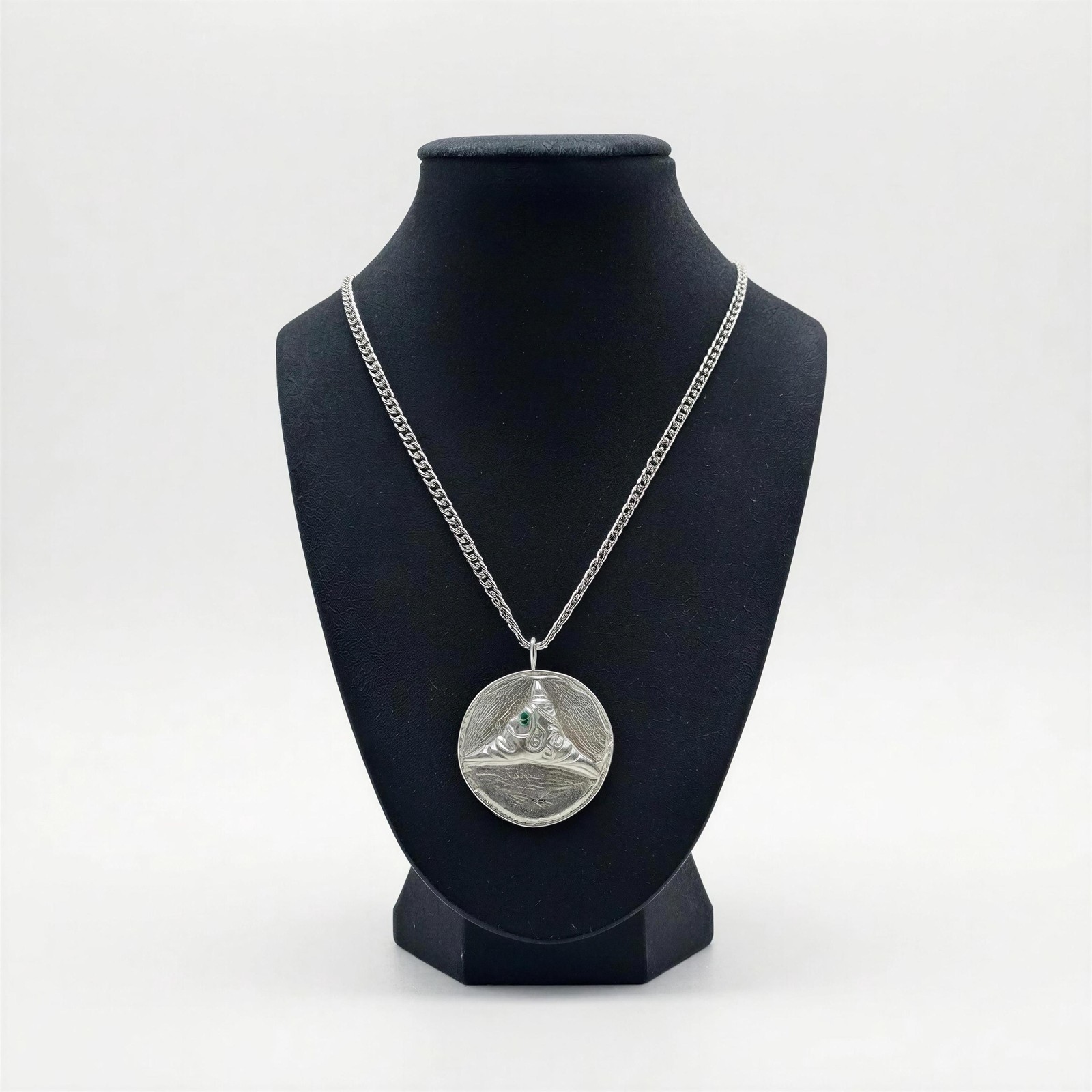 Handcrafted Lead-Free Pewter Taino Trigonolito Pendant on 3.5mm Cuban Links