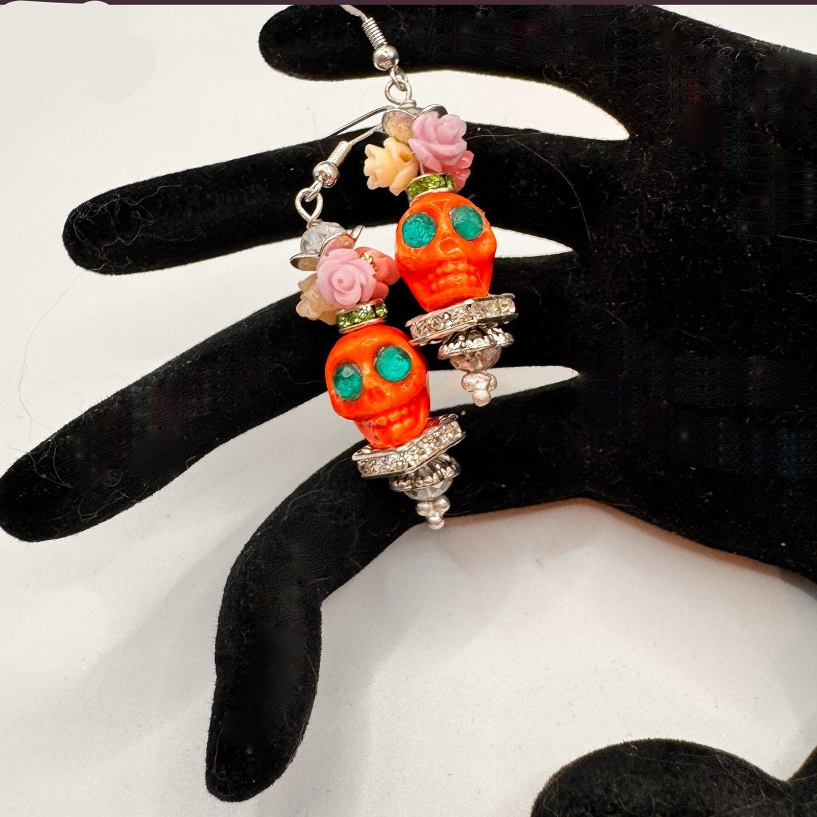Orange Skull Dia de Muertos/Day of the Dead Dangle Earrings Halloween Fashion