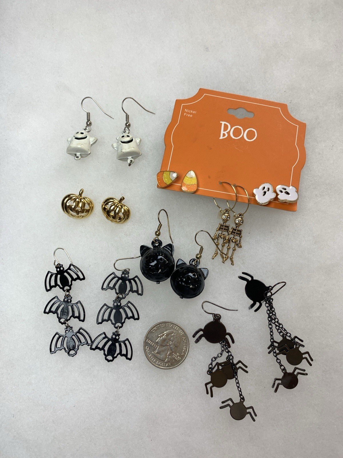 Halloween Jewelry Lot 8 Pairs Earrings Ghost Bat Spider Pumpkin Skeleton Cat