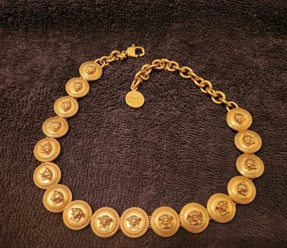 Versace Necklace Greca Signature Gold Choker Greek Key Medusa Vintage