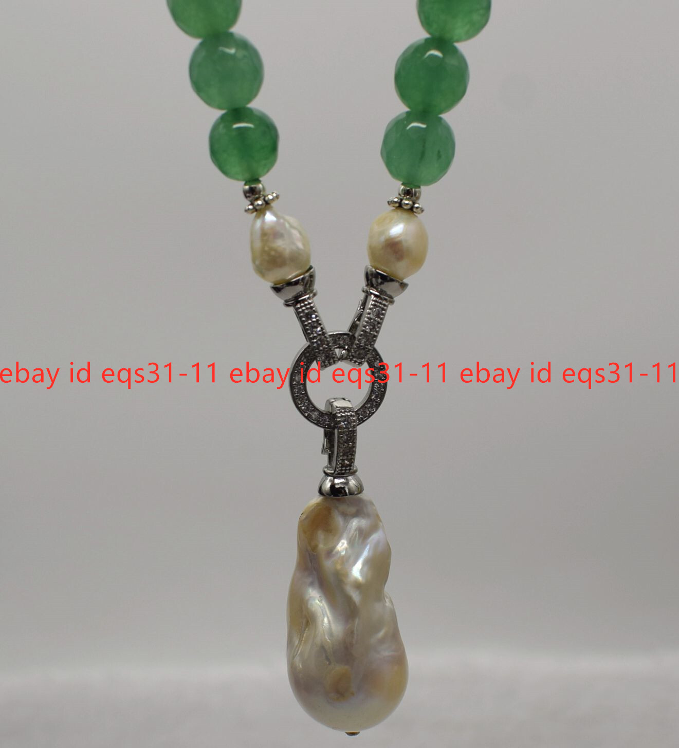 6-12mm Faceted Green Aventurine Gems White Keshi Baroque Pearl Pendant Necklace