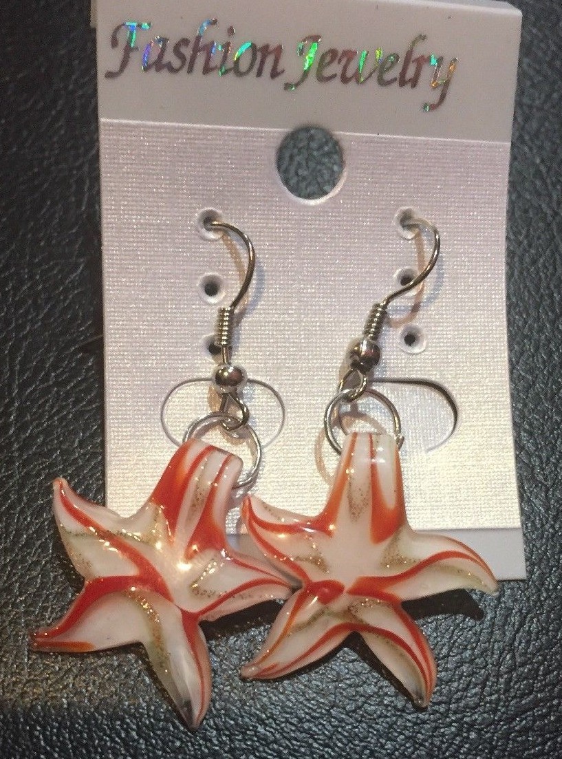 White Orange Gold Star Glass earrings Unique Birthday Gift Gothic Jewelry style