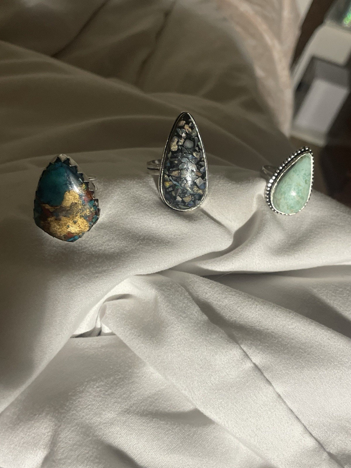 Natural Gemstone Rings 3pc Lot Turquoise Copper Turquoise Sizes 5, 9, 12.5