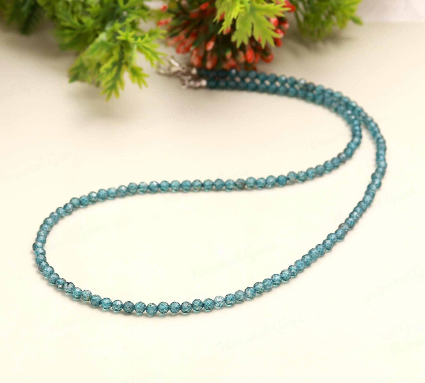 Genuine Faceted Blue Topaz 2mm Beaded Clavicle Choker Dainty Minimalist Necklace