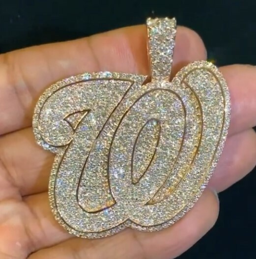 mens Custom Any Initial W Letter Cursive Pendant 3.75ct Simulated Diamond Silver