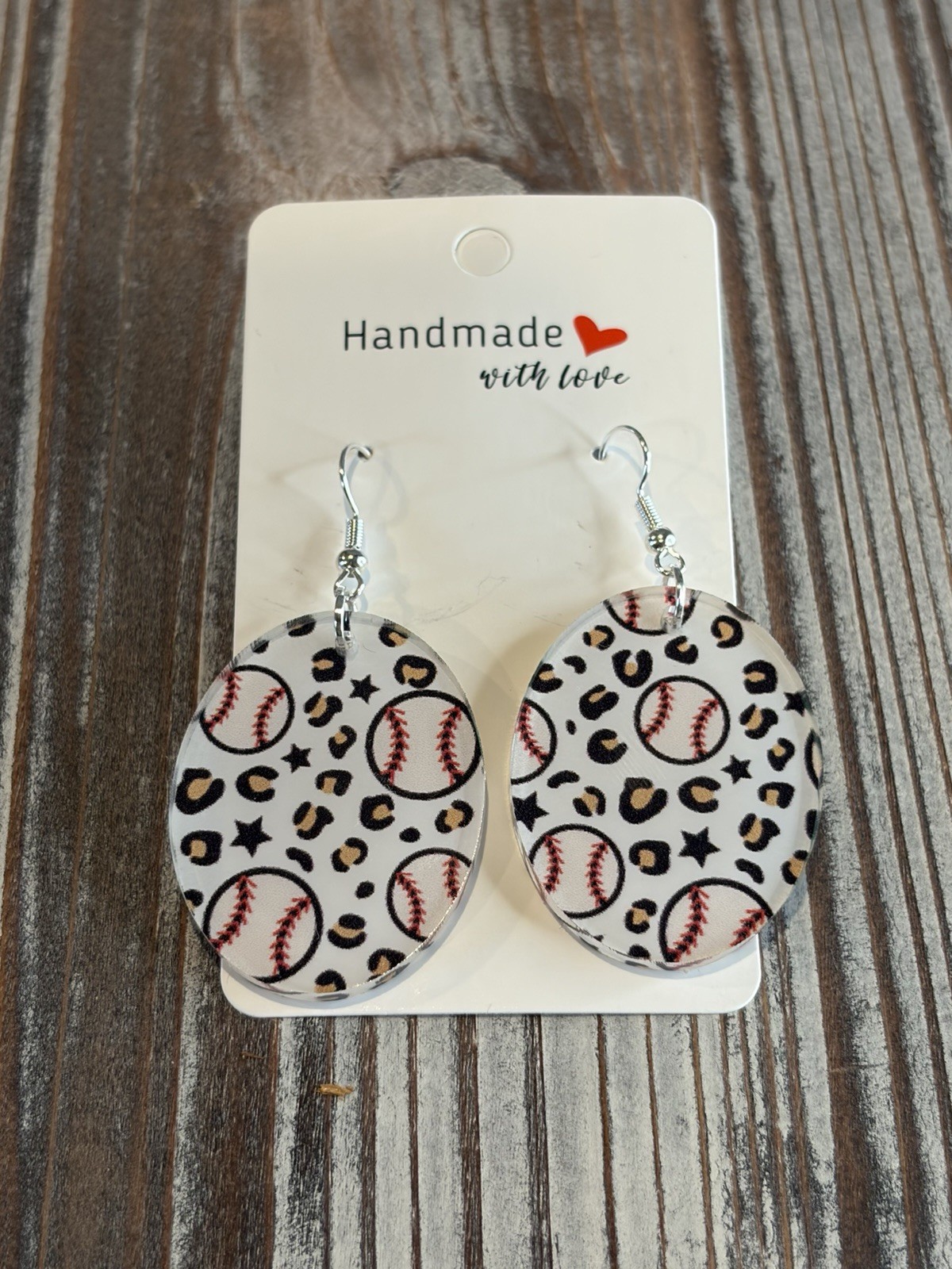 Handmade Baseball And Leopard Print Acrylic Earrings