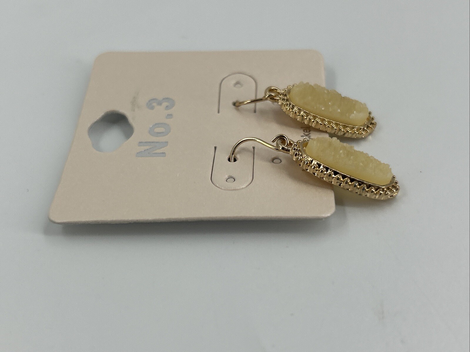 No. 3 Faux Crystal Dangle Pierced Hook Earrings Gold Tone 1 1/4 Inch Drop NEW