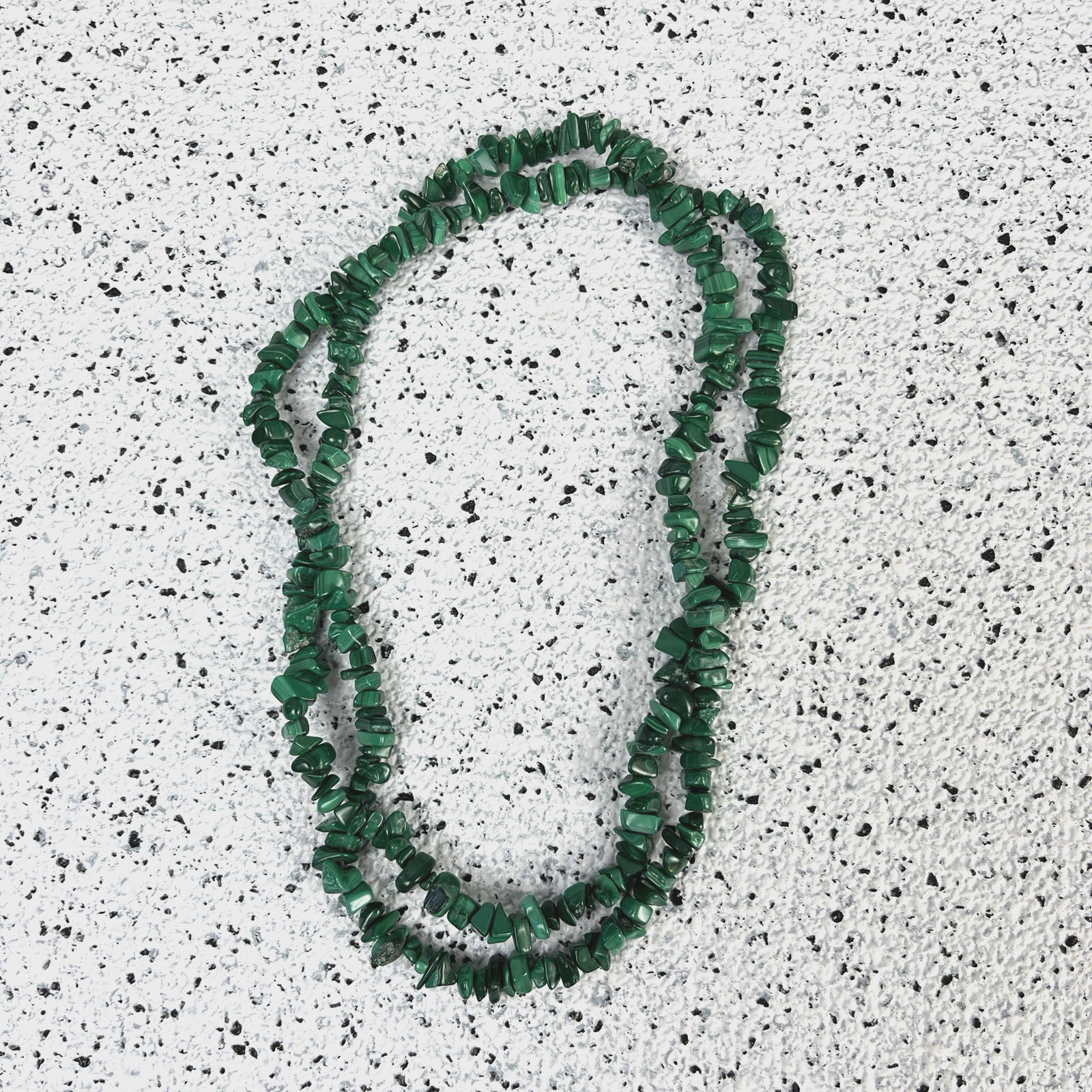 Malachite Chip Necklance Infinity Single Strand 34″ Length Green