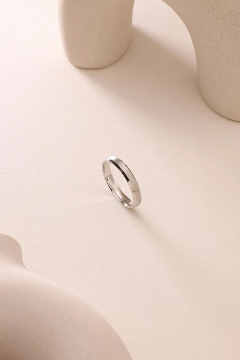 Matte White Gold Vermeil Bevel Ring – Gold Vermeil Silver Wedding Ring 3-5mm