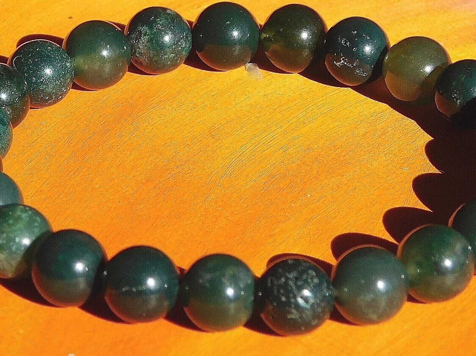 Mens / Ladies Handmade 8mm Gemstone Beaded Bracelet – Natural Moss Agate.